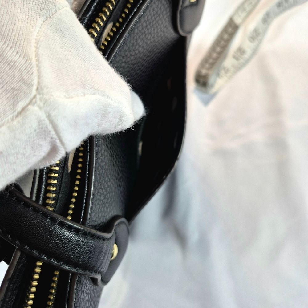 Anne Klein Black Faux Leather Lion Logo Tassel Tote Bag - Picture 8 of 16